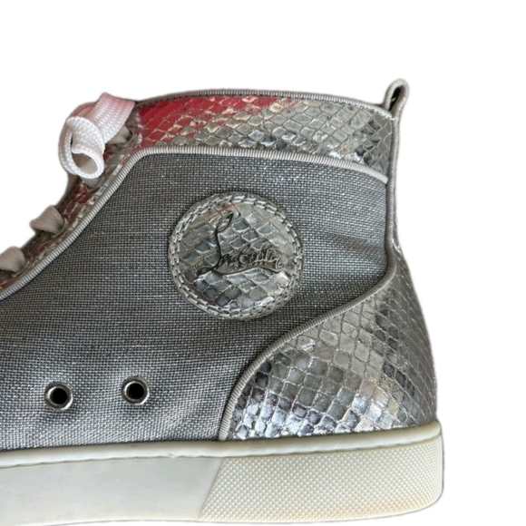 Christian Louboutin Silver Metallic ‘Orlato' Red Bottom High Tops EU 43 US 10 - Picture 3 of 10